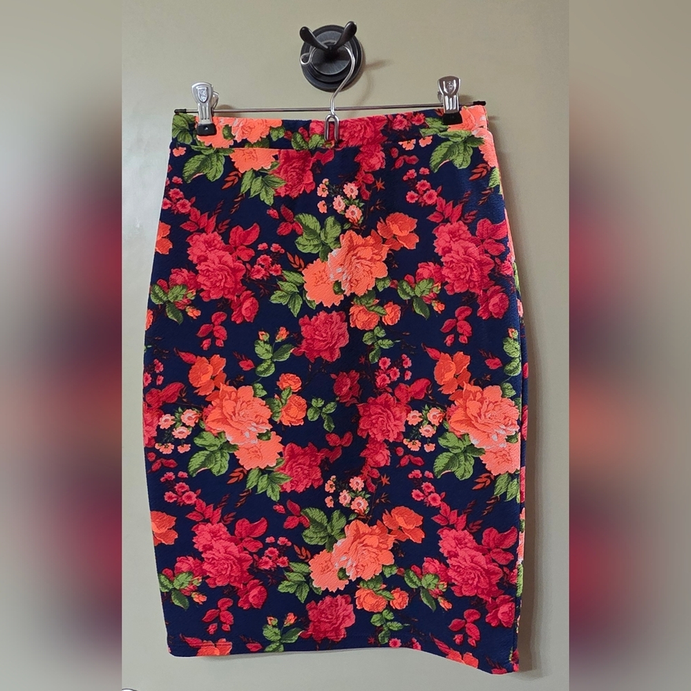 Blue and Pink Floral Pencil Skirt for Cocktail Events